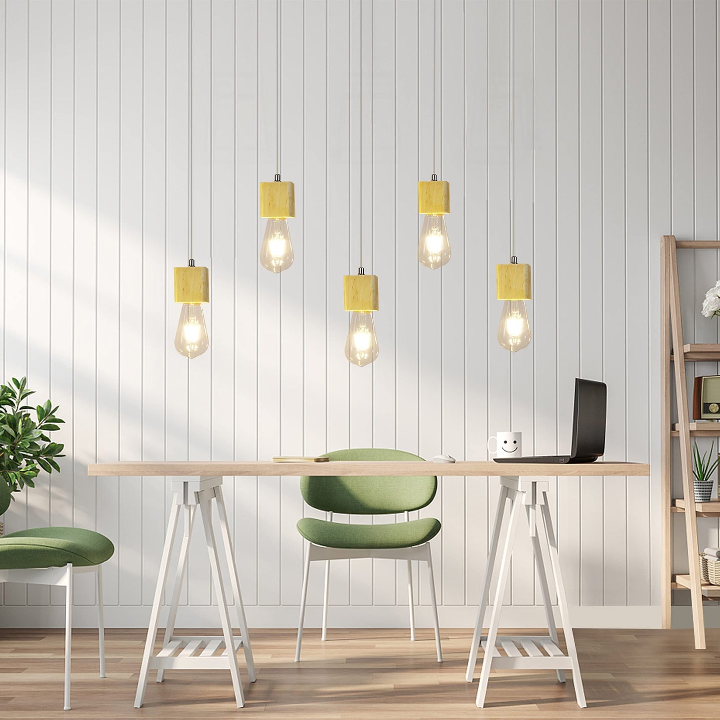 ZMH Pendelleuchte Holz Esstischlampe - 5 flammig Vintage H?ngelampe Esstischlampe H?ngeleuchte E27 Pendellampe f¨¹r Esszimmer K¨¹chen Wohnzimmer Restaurant Bar Ohne Leuchtmittel