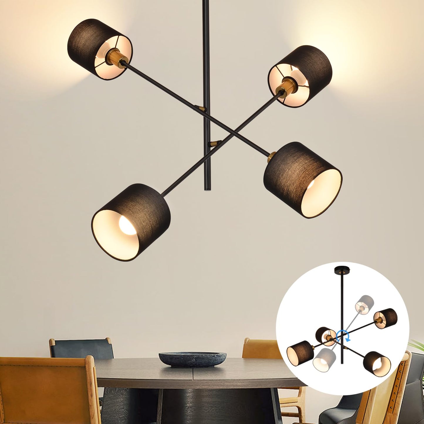 ZMH Pendelleuchte Esstisch H?ngelampe Wohnzimmer - Wohnzimmerlampe H?ngend Kronleuchter Vintage H?ngeleuchte Schwarz K¨¹chenlampe 4 Flammig Esstischlampe E14 Esszimmerlampe f¨¹r Esszimmer Schlafzimmer