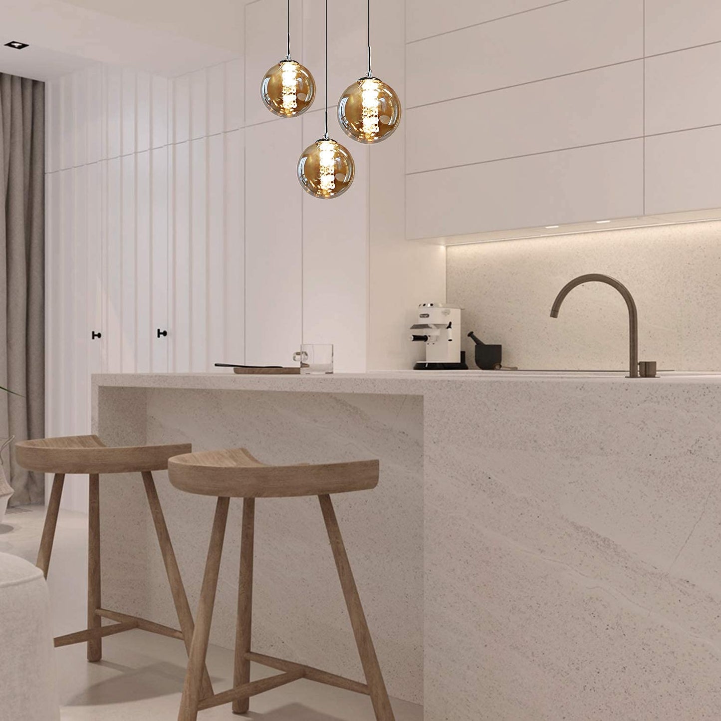 ZMH Pendelleuchte esstisch Pendellampe H?henverstellbar Kronleuchter H?ngeleuchte 3-Flammig aus Glas in Farbe Bernstein K¨¹chen Wohnzimmerlampe Schlafzimmerlampe Flurlampe