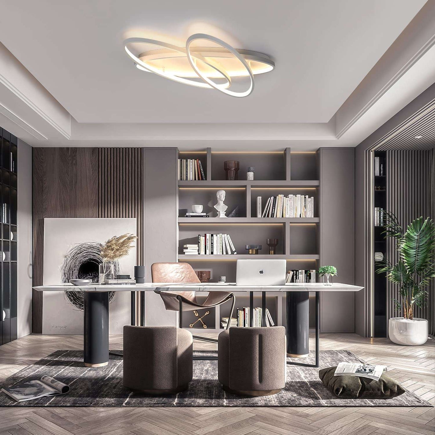 ZMH Deckenlampe LED Deckenleuchte Wohnzimmer - 76W Wohnzimmerlampe 2 Ring Dimmbar mit Fernbedienung Schlafzimmerlampe Modern Design Schlafzimmer Deckenbeleuchtung K¨¹chenlampe Wei? f¨¹r K¨¹che B¨¹ro Flur
