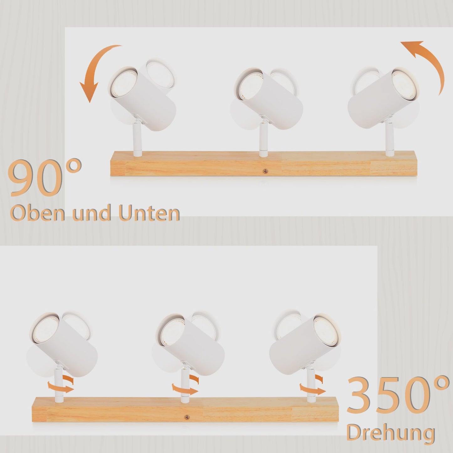 ZMH Deckenleuchte Holz 3 Flammig Deckenstrahler - Modern Deckenlampe GU10 Spots Industrial Wei? Schwenkbar 350¡ã Retro Wandstrahler f¨¹r Schlafzimmer Wohnzimmer Arbeitszimmer Flur K¨¹che
