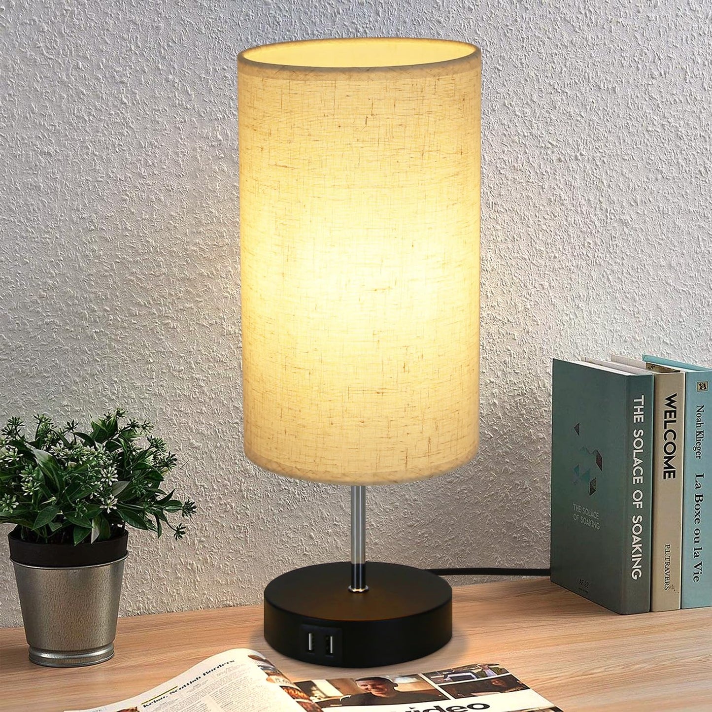 ZMH Tischlampe Touch Nachttischlampe - USB Schwarz Vintage Dimmbar Tischleuchte E27 mit Ladefunktion Stoff Lampenschirm f¨¹r Modern Deko Schlafzimmer, Geschenk, Wohnzimmer