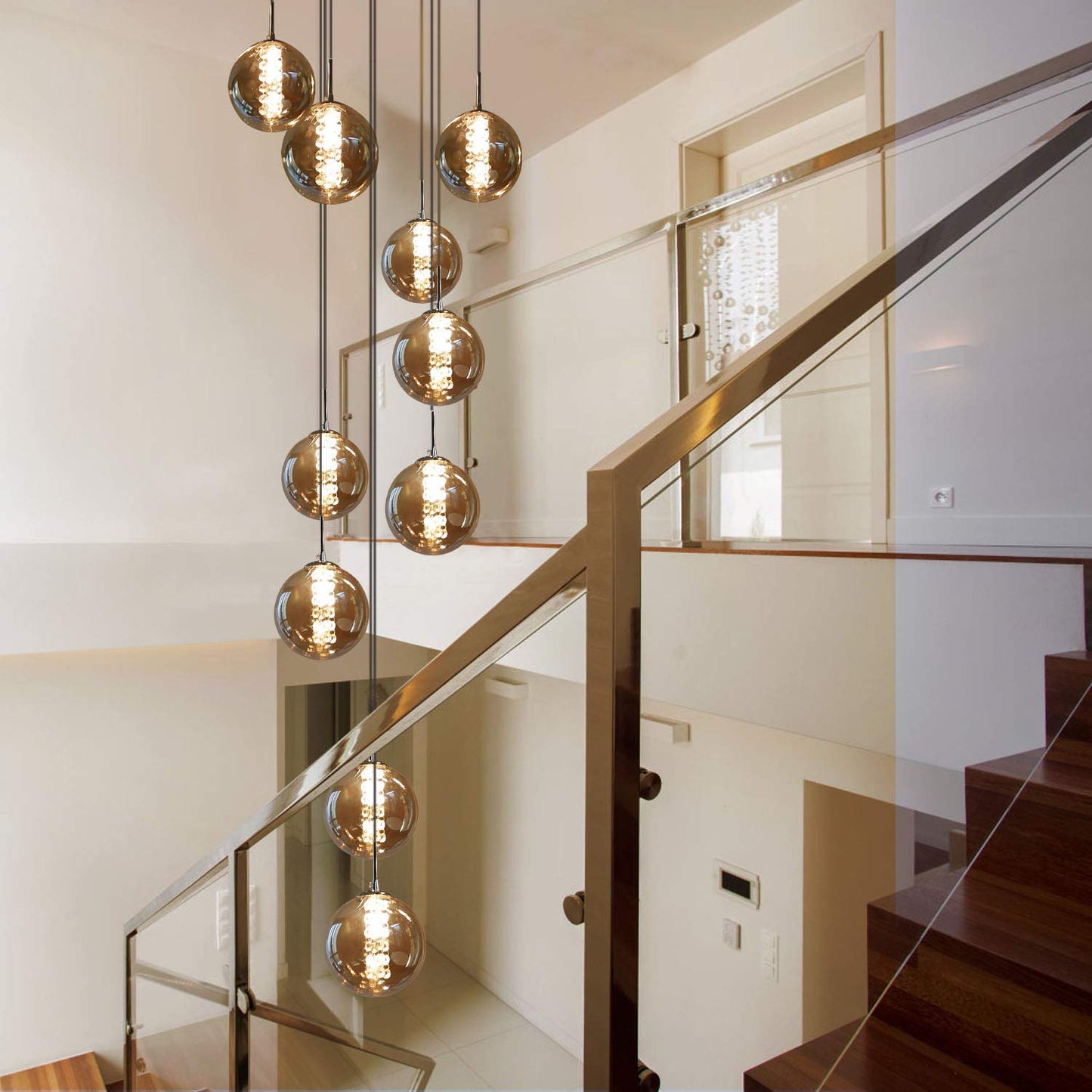 ZMH Pendelleuchte esstisch Pendellampe H?henverstellbar Kronleuchter H?ngeleuchte 10-Flammig aus Glas in Farbe Bernstein K¨¹chen Wohnzimmerlampe Schlafzimmerlampe Flurlampe