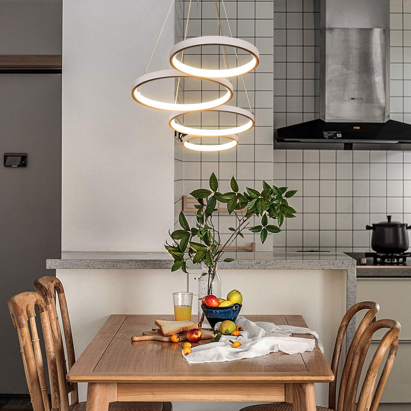ZMH Pendelleuchte LED Pendellampe Dimmbar mit Fernbedienung 54W Esstischlampe Esstisch Wei? H?ngelampe Ring H?henverstellbar Esszimmerlampe f¨¹r Wohnzimmer Schlafzimmer Arbeitszimmer B¨¹ro Esszimmer