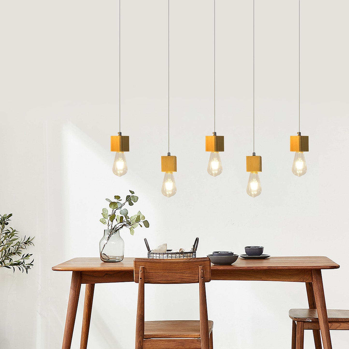 ZMH Pendelleuchte Holz Esstischlampe - 5 flammig Vintage H?ngelampe Esstischlampe H?ngeleuchte E27 Pendellampe f¨¹r Esszimmer K¨¹chen Wohnzimmer Restaurant Bar Ohne Leuchtmittel