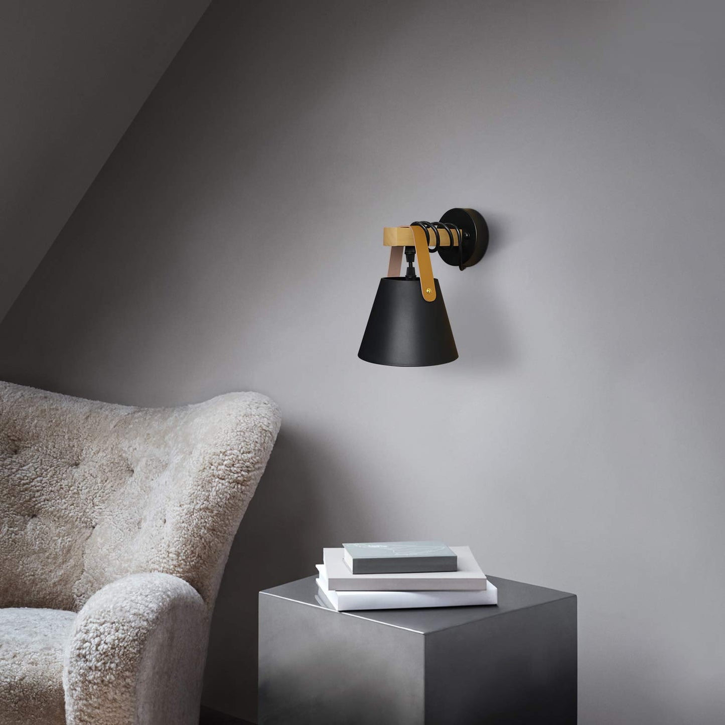 ZMH Vintage Wandleuchte Retro E27 Wandlampe in Schwarz Industrial innen Wandbeleuchtung aus Holz Leder Kunststoff f¨¹r Wohnzimmer Schlafzimmer K¨¹che Esszimmer Flur Treppenhaus Cafes (ohne Birne)
