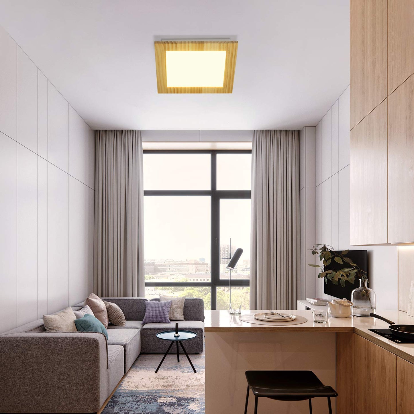ZMH LED Deckenleuchte Wohnzimmer Deckenlampe Holz flach Schlafzimmer Panel Flur innen Beleuchtung eckig 3000K warmwei? 30cm 17W f¨¹r K¨¹che Kinderzimmer Esszimmer Treppen Balkon