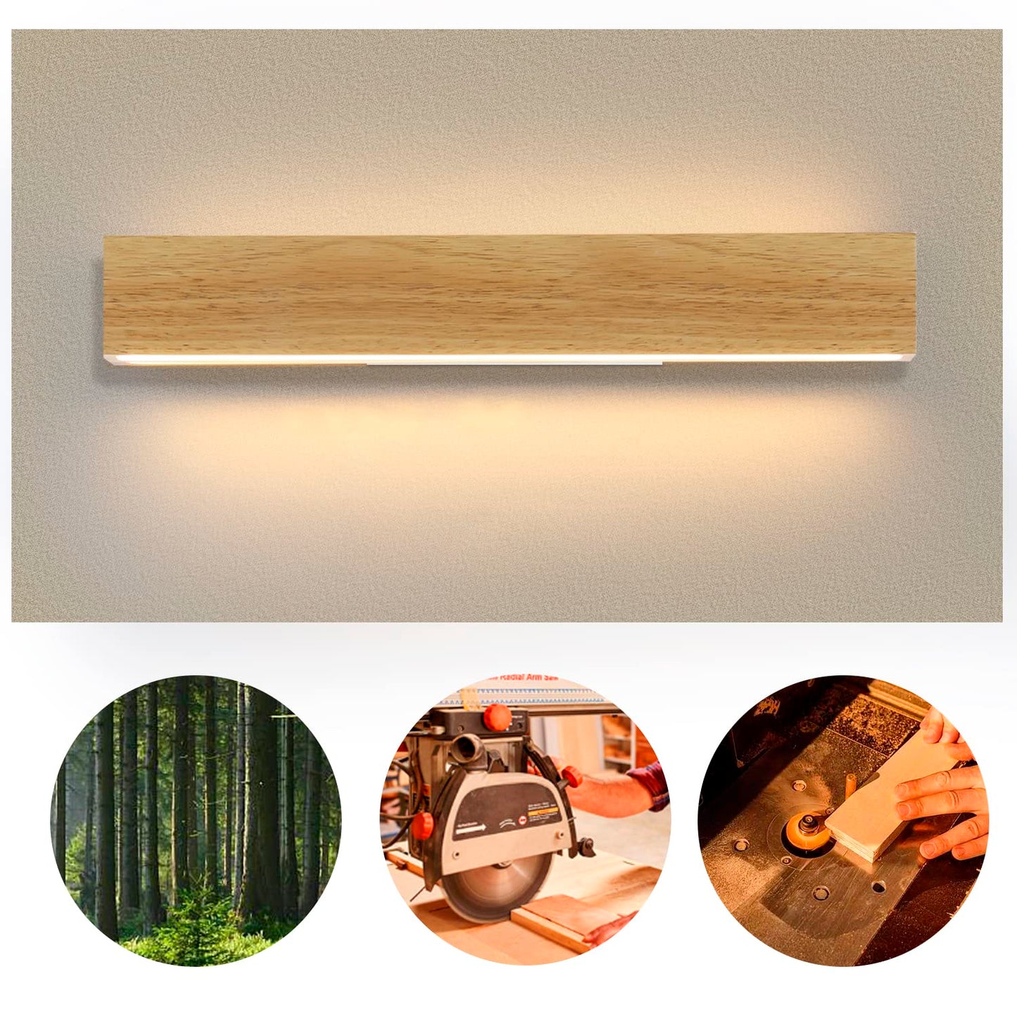 ZMH LED Wandleuchte innen Wandlampe - 52CM Holz Modern Flurlampe Up und Down Design 17W Treppenhauslampe Indirekt 3000K Warmwei? Wandbeleuchtung f¨¹r Wohnzimmer Schlafzimmer Flur Treppenhaus Bett K¨¹che