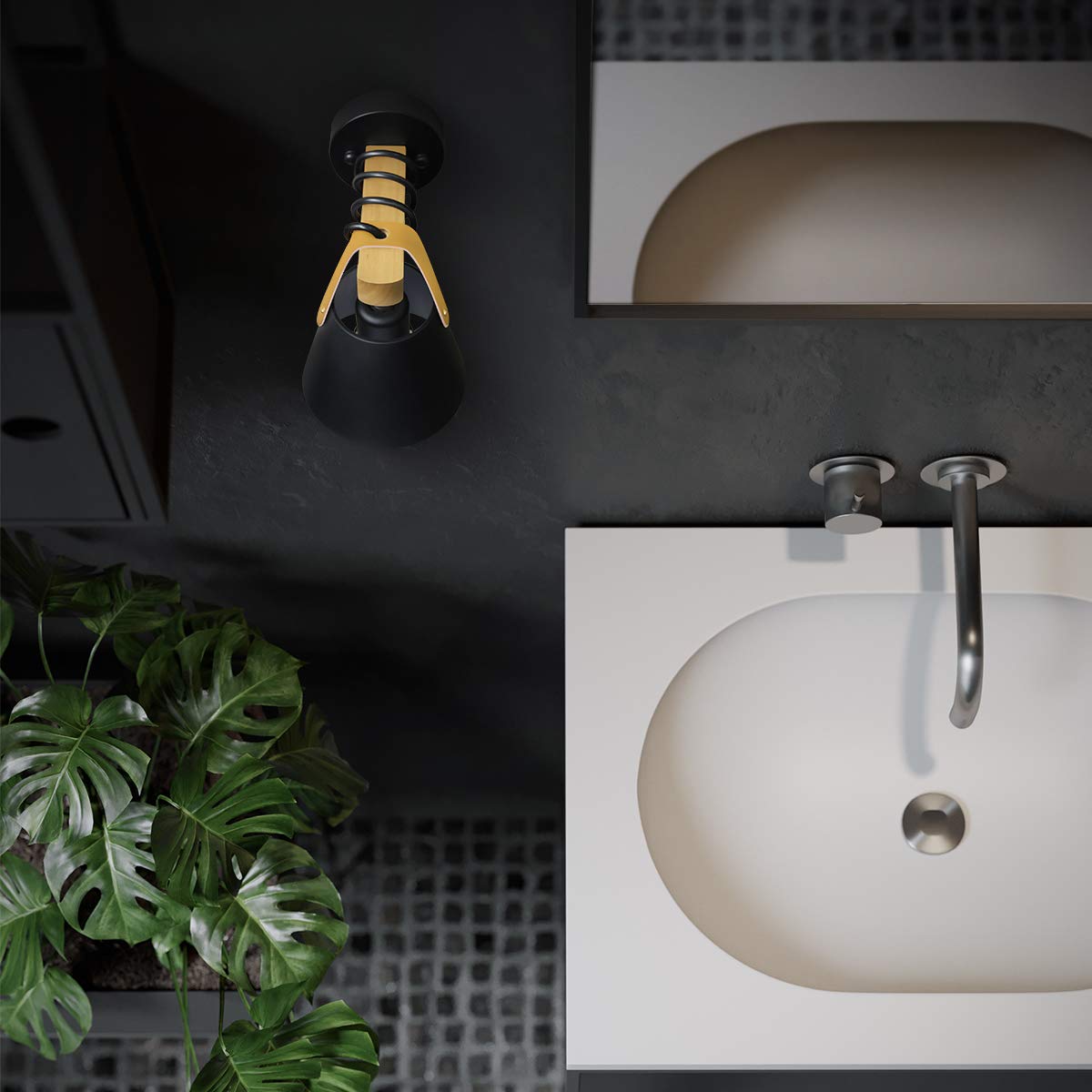 ZMH Vintage Wandleuchte Retro E27 Wandlampe in Schwarz Industrial innen Wandbeleuchtung aus Holz Leder Kunststoff f¨¹r Wohnzimmer Schlafzimmer K¨¹che Esszimmer Flur Treppenhaus Cafes (ohne Birne)