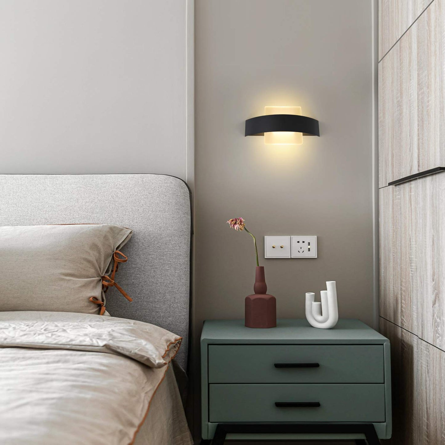 ZMH LED Wandleuchte Innen Wandlampe Wohnzimmer - Flurlampe 23.5CM Schlafzimmer Acryl Bettlampe 3000K Warmwei? 6W Schwarz Nachtlampe Modern Flur f¨¹r Hotel Arbeitszimmer Treppenhaus K¨¹che Badezimmer