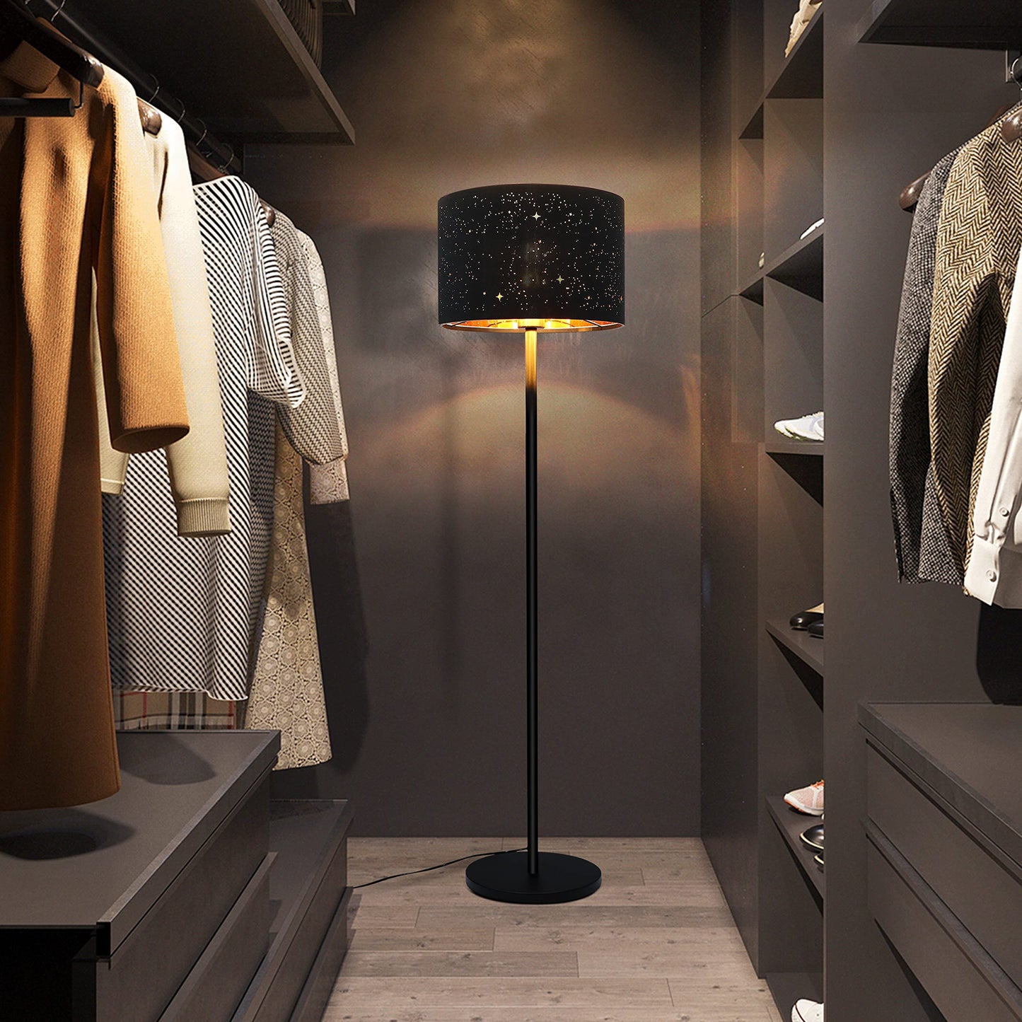 ZMH Stehlampe Wohnzimmer Modern Stehleuchte - Standleuchte aus Stoffschirm im Graugold Stern Design 144cm Standlampe mit E27 Fu?schalter und Stecker f¨¹r Schlafzimmer Kinderzimmer Arbaitzimmer Flur