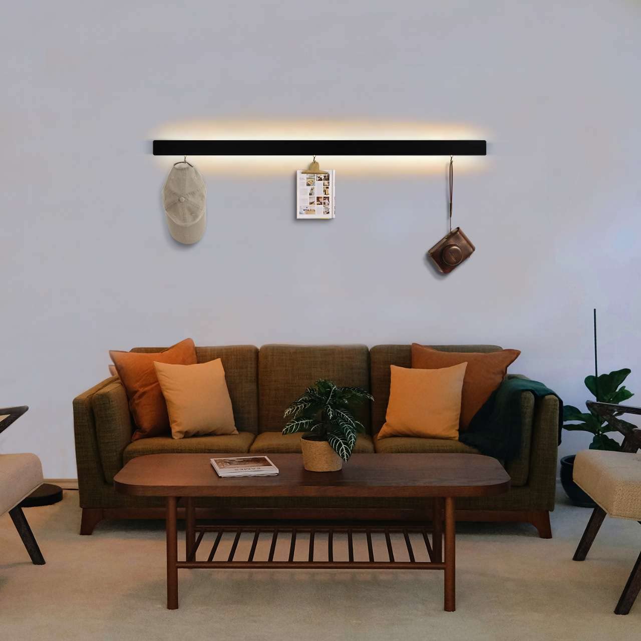 ZMH LED Wandleuchte Innen Wandlampe - Schwarz 100CM Lang Flurlampe Up Down Treppenhauslampe 37W Warmwei? K¨¹chenlampe mit 3 Haken Wandbeleuchtung f¨¹r Schlafzimmer K¨¹che Eingang Treppenhaus