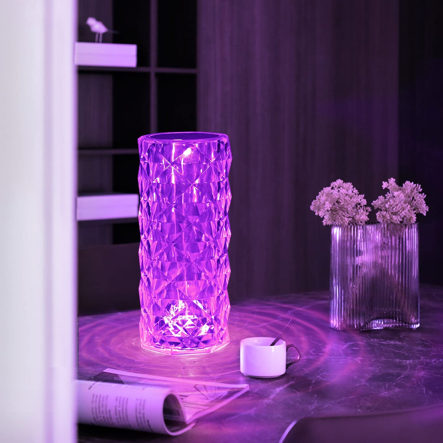 ZMH LED Tischlampe Kristall Lampe - 2er Set Rose Diamant Table Lampe Touch Dimmbar 16 Farben Farbwechsel Crystal Glitzer Nachttischlampe Kabellos Nachtlicht f¨¹r Party Schlafzimmer Geschenk