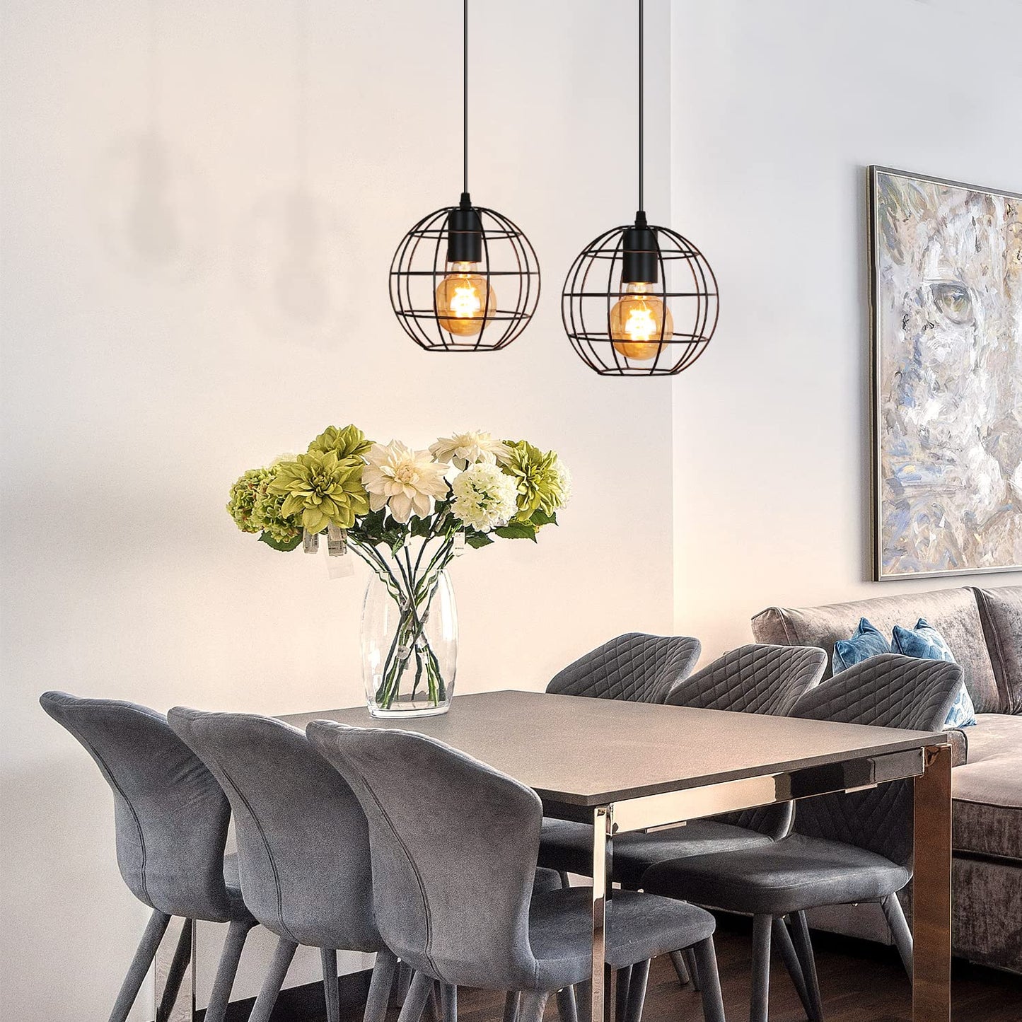 ZMH 2ER Pendelleuchte esstisch Schwarz Vintage H?ngelampe Retro 1 flammig Pendellampe 150CM h?henverstellbar Industrial H?ngeleuchte E27 Max.40W aus Metall f¨¹r Schlafzimmer K¨¹che - Ohne Leuchtmittel