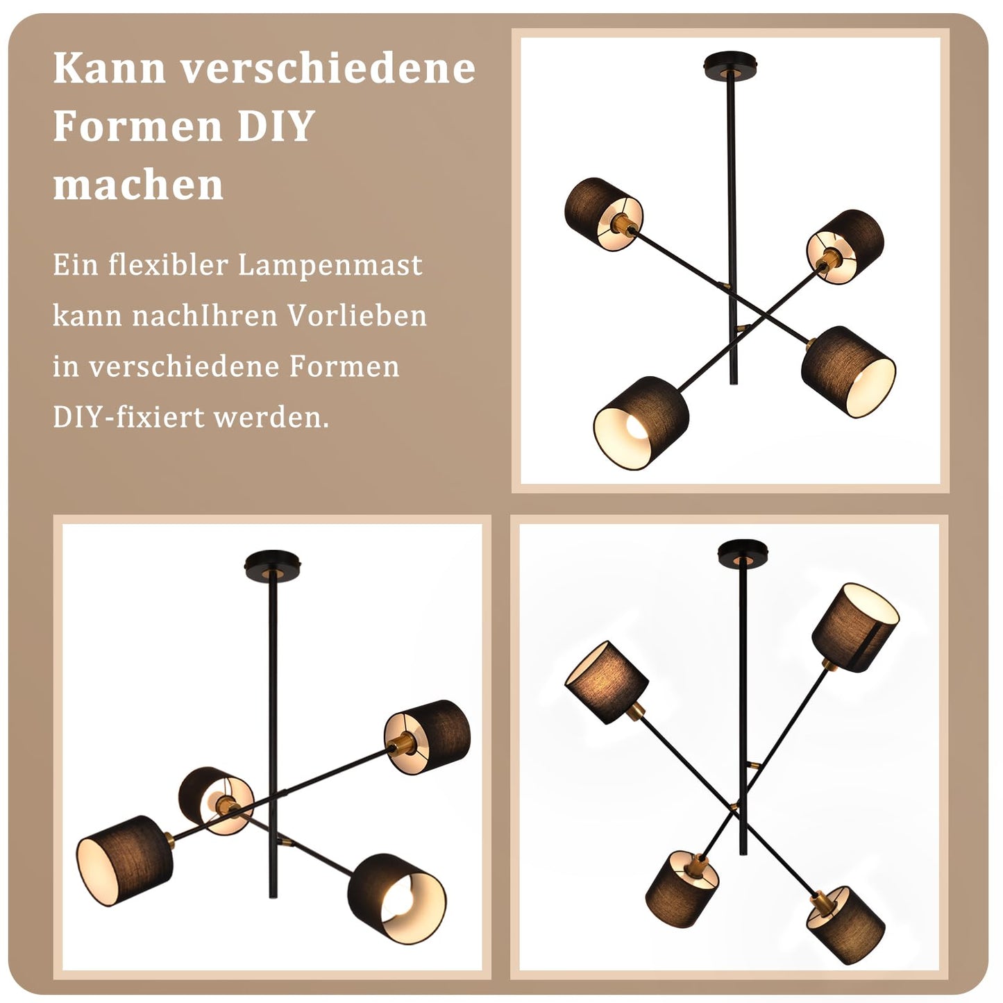 ZMH Pendelleuchte Esstisch H?ngelampe Wohnzimmer - Wohnzimmerlampe H?ngend Kronleuchter Vintage H?ngeleuchte Schwarz K¨¹chenlampe 4 Flammig Esstischlampe E14 Esszimmerlampe f¨¹r Esszimmer Schlafzimmer