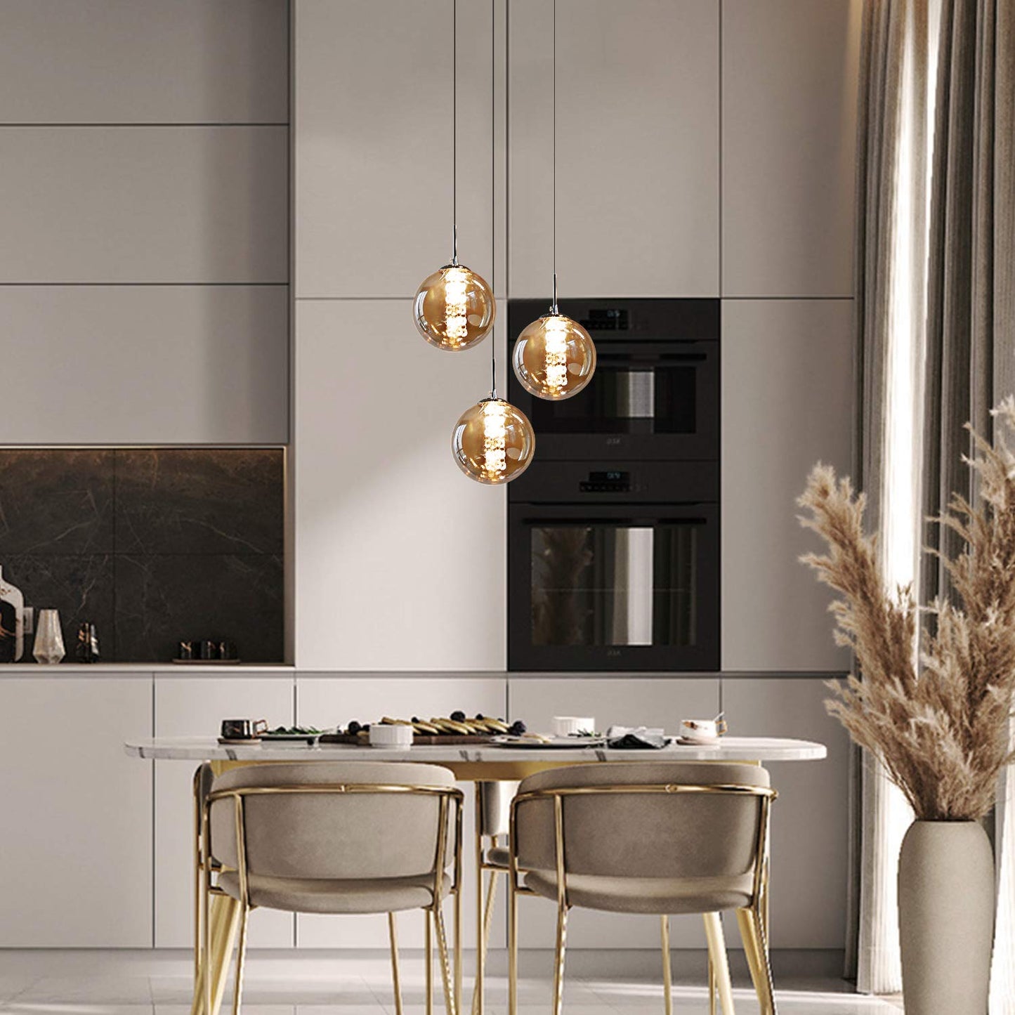 ZMH Pendelleuchte esstisch Pendellampe H?henverstellbar Kronleuchter H?ngeleuchte 3-Flammig aus Glas in Farbe Bernstein K¨¹chen Wohnzimmerlampe Schlafzimmerlampe Flurlampe