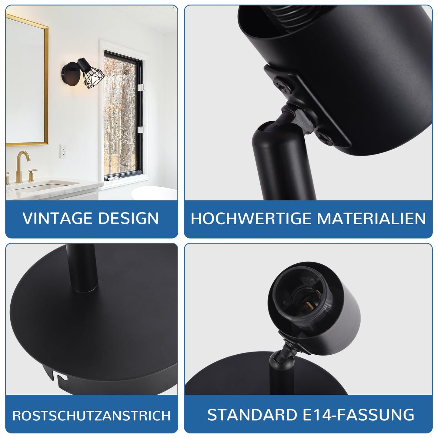 ZMH Deckenspots Schwarz Deckenstrahler Retro - Deckenlampe E14 Verstellbar Vintage Deckenleuchte 1 Flammig K¨¹chenlampe 350¡ãf¨¹r Flur Arbeitszimmer Schlafzimmer Wohnzimmer K¨¹che Max. 40W