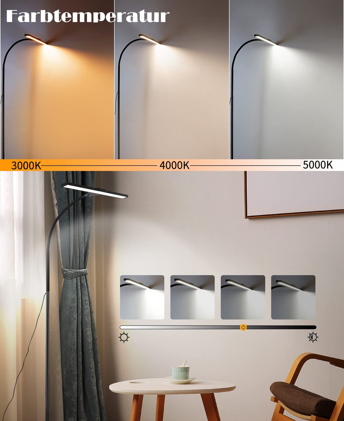 ZMH LED Stehlampe Standleuchte Leselampe - 156CM Stehleuchte Dimmbar B¨¹ro Standlampe Schlafzimmer Schwarz Modern Touch 10W Lesestehlampe mit Timer und Memory Funktion f¨¹r Wohnzimmer