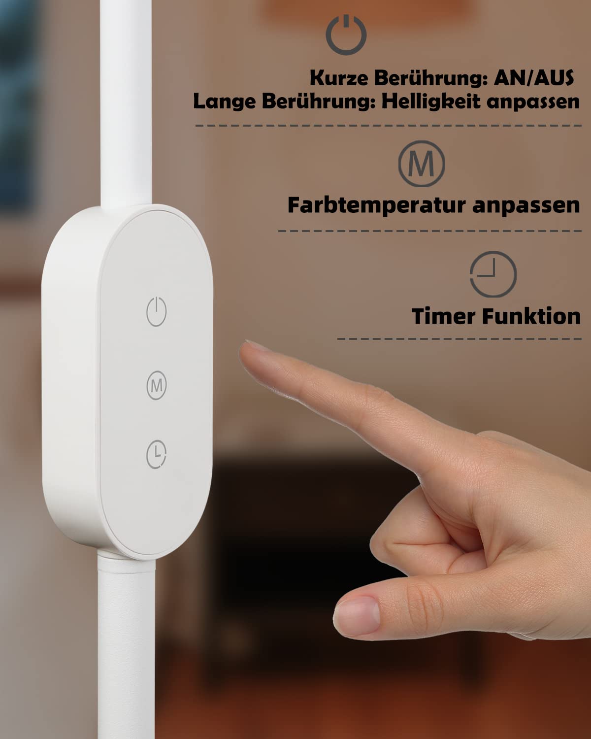 ZMH Stehlampe LED Wohnzimmer Leselampe dimmbar - Stehleuchte B¨¹ro 9W mit Timer & Memory Funktion Helligkeit und Farbtemperatur einstellbar Touch Standleuchte f¨¹r Schlafzimmer H?he: 158CM