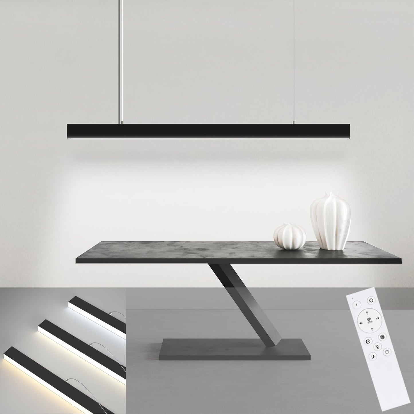 ZMH LED Pendelleuchte Esstisch H?ngelampe Dimmbar - 32W Schwarz Esstischlampe H?ngend 107CM H?henverstellbar mit Fernbedienung H?ngeleuchte Modern Linear Design f¨¹r Esszimmer B¨¹ro Wohnzimmer