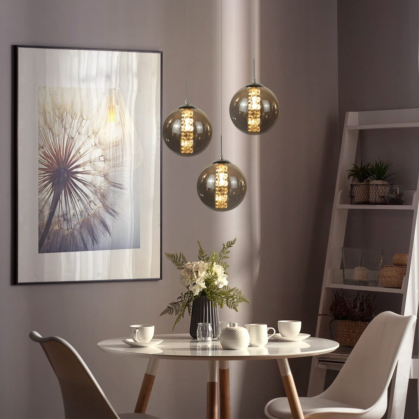 ZMH Pendelleuchte esstisch H?ngelampe Modern - Esszimmerlampe H?henverstellbar H?ngeleuchte 3-Flammig aus Glas Esstischlampe in Farbe Grau K¨¹chen Wohnzimmerlampe Schlafzimmerlampe Flurlampe