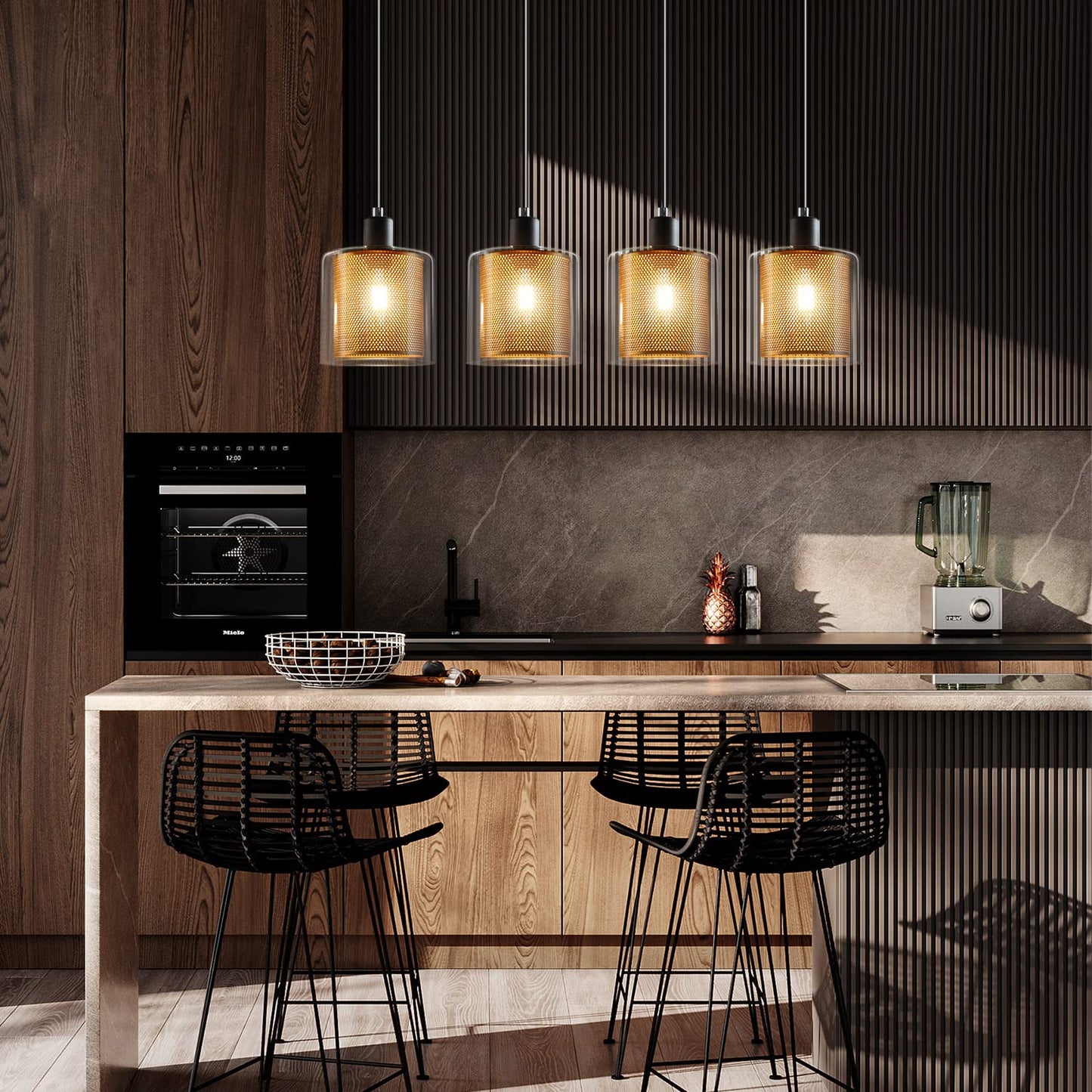 ZMH Pendelleuchte Esstisch H?ngelampe Vintage Retro - Schwarzgold Design H?ngeleuchte 4 Flammige E14 Esstischlampe aus Glas und Metall Industial Esszimmerlampe Pendellampe Wohnzimmer Arbeitszimmer