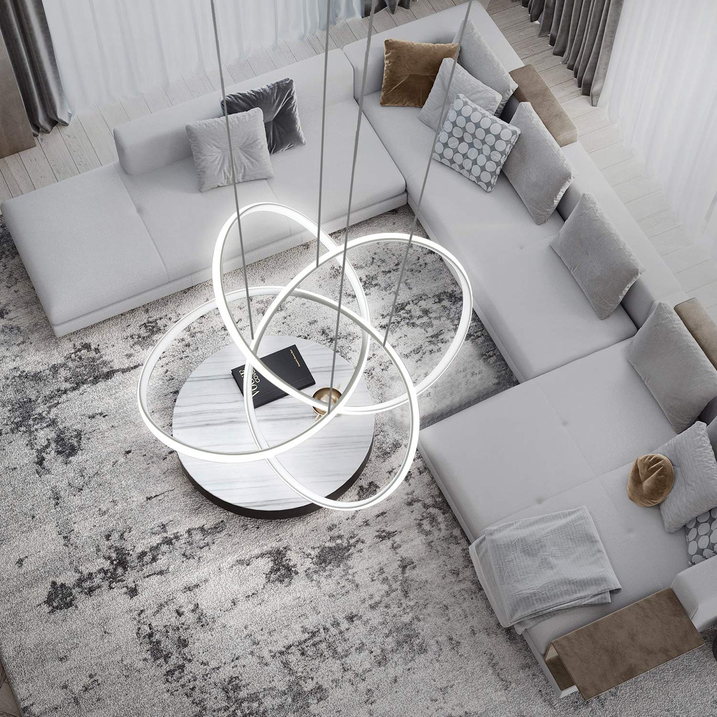 ZMH LED Pendelleuchte Esstisch in Wei? Moderne H?ngelampe ?62cm Ringe Kronleuchter Wohnzimmer 62W Dimmbar mit Fernbedienung H?he Einstellbar Innen Beleuchtung Pendant Lamp Restaurant Schlafzimmer