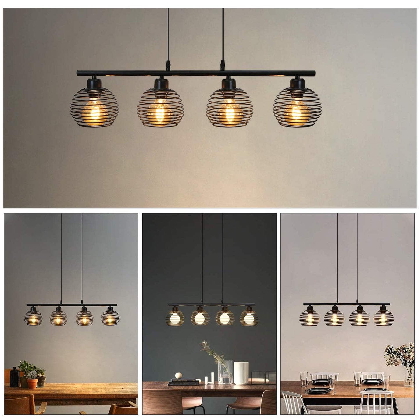 ZMH Pendelleuchte Esstisch H?ngelampe Vintage: Schwarz Esstischlampe E27 Esszimmerlampe Retro K¨¹che Industrial H?ngeleuchte aus Metall Pendellampe f¨¹r Esszimmer Wohnzimmer Arbeitszimmer B¨¹ro