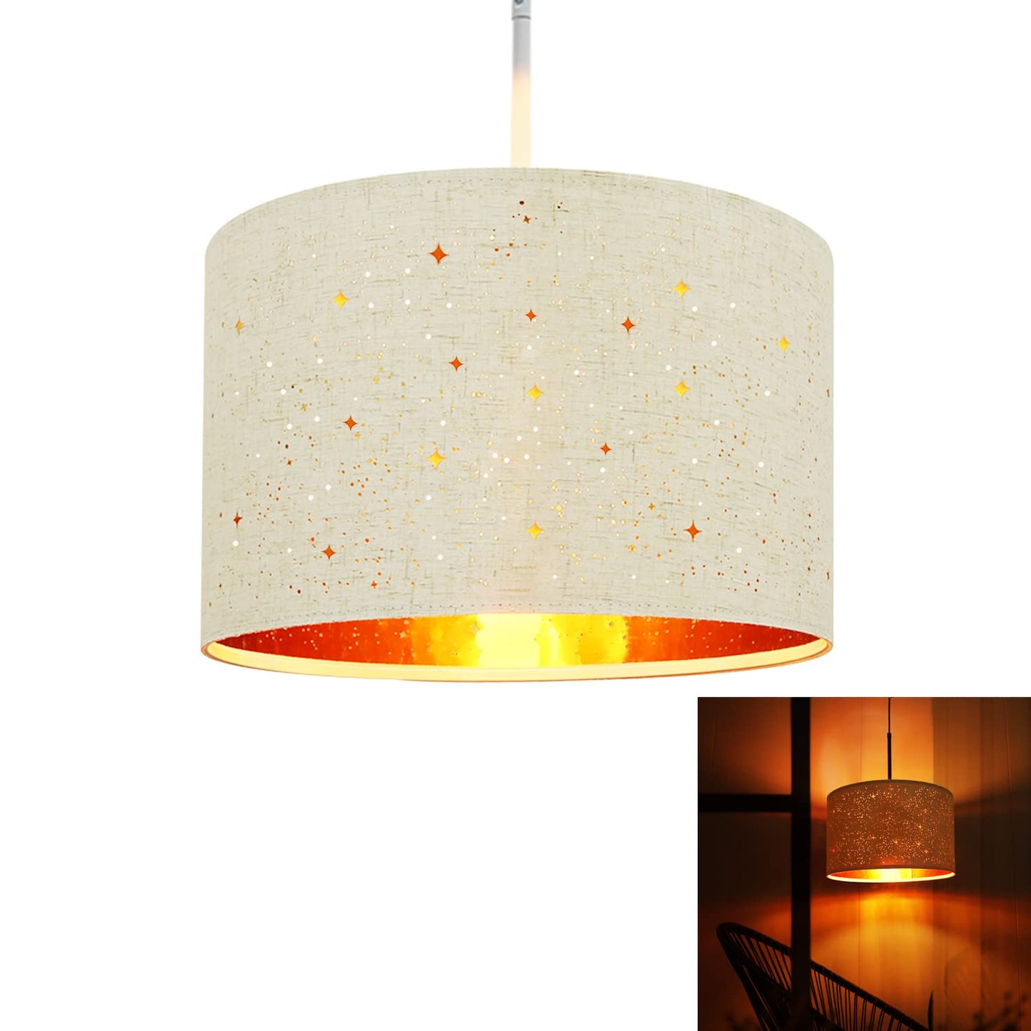 ZMH Pendelleuchte Esstisch H?ngeleuchte Esszimmer - ?38CM Modern H?ngelampe mit Lampenschirm aus Stoff E27 Fassung Pendellampe im Sternenhimmel Design f¨¹r Schlafzimmer Wohnzimmer - ohne Leuchtmittel