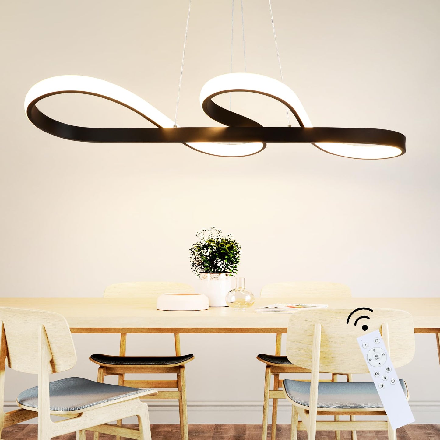 ZMH LED Pendelleuchte Esstisch H?ngelampe Dimmbar - H?ngeleuchte Schwarz 47W Esstischlampe mit Fernbedienung Esszimmerlampe Modern Design Pendellampe f¨¹r Esszimmer Arbeitszimmer Wohnzimmer K¨¹che B¨¹ro