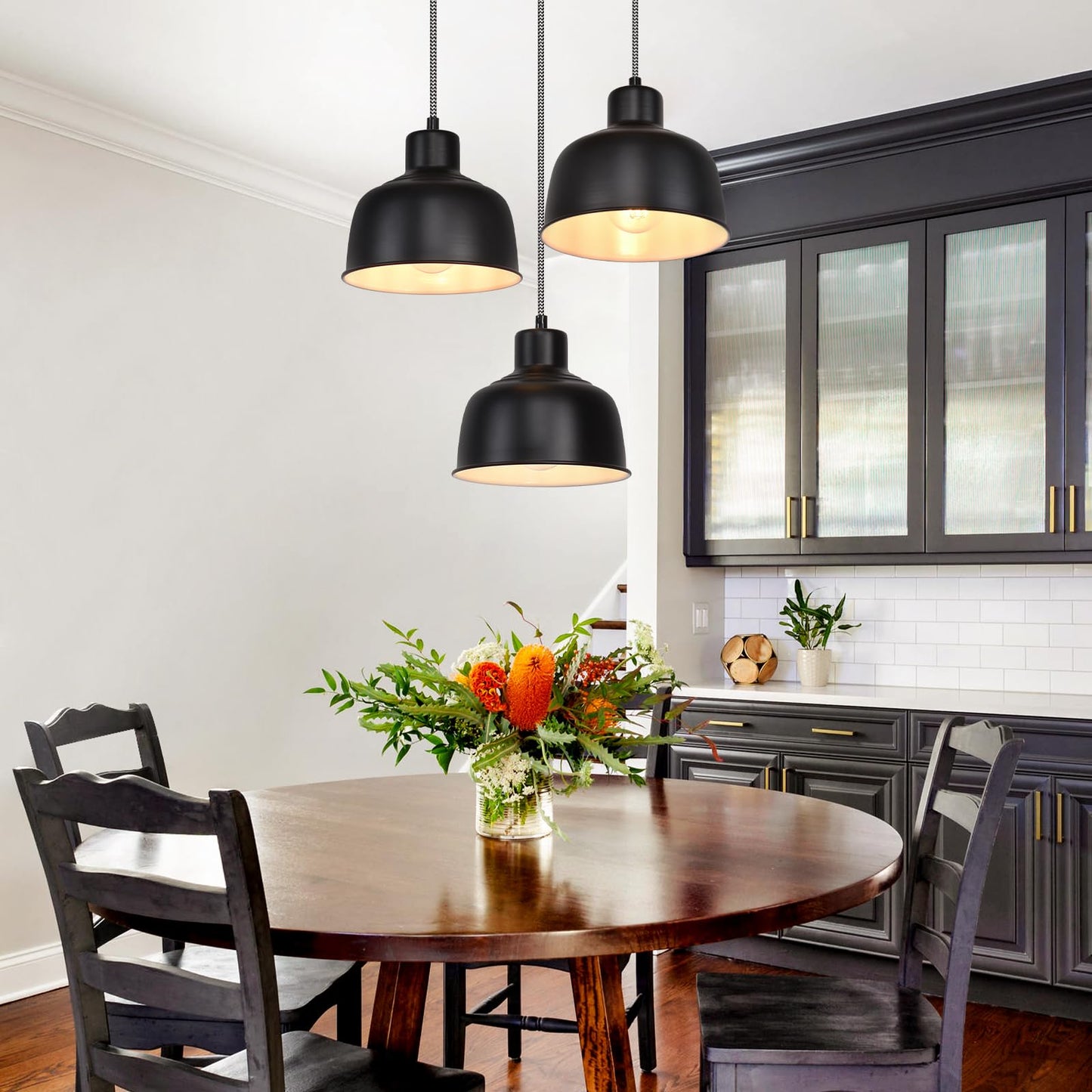 ZMH Pendelleuchte Esstisch H?ngelampe Vintage: Schwarz Esstischlampe E27 H?ngeleuchte Schlafzimmer Industrial Esszimmerlampe Retro K¨¹chenlampe mit 3 Flammig Pendellampe f¨¹r Wohnzimmer Hotel Restaurant