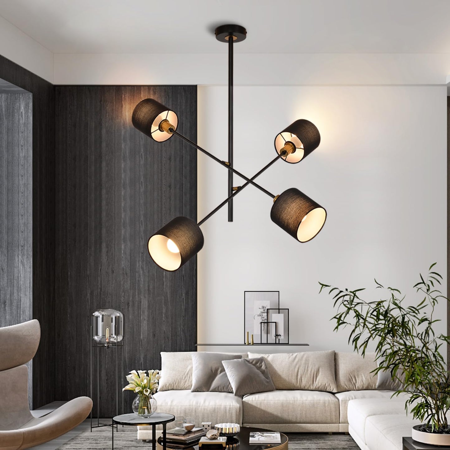 ZMH Pendelleuchte Esstisch H?ngelampe Wohnzimmer - Wohnzimmerlampe H?ngend Kronleuchter Vintage H?ngeleuchte Schwarz K¨¹chenlampe 4 Flammig Esstischlampe E14 Esszimmerlampe f¨¹r Esszimmer Schlafzimmer