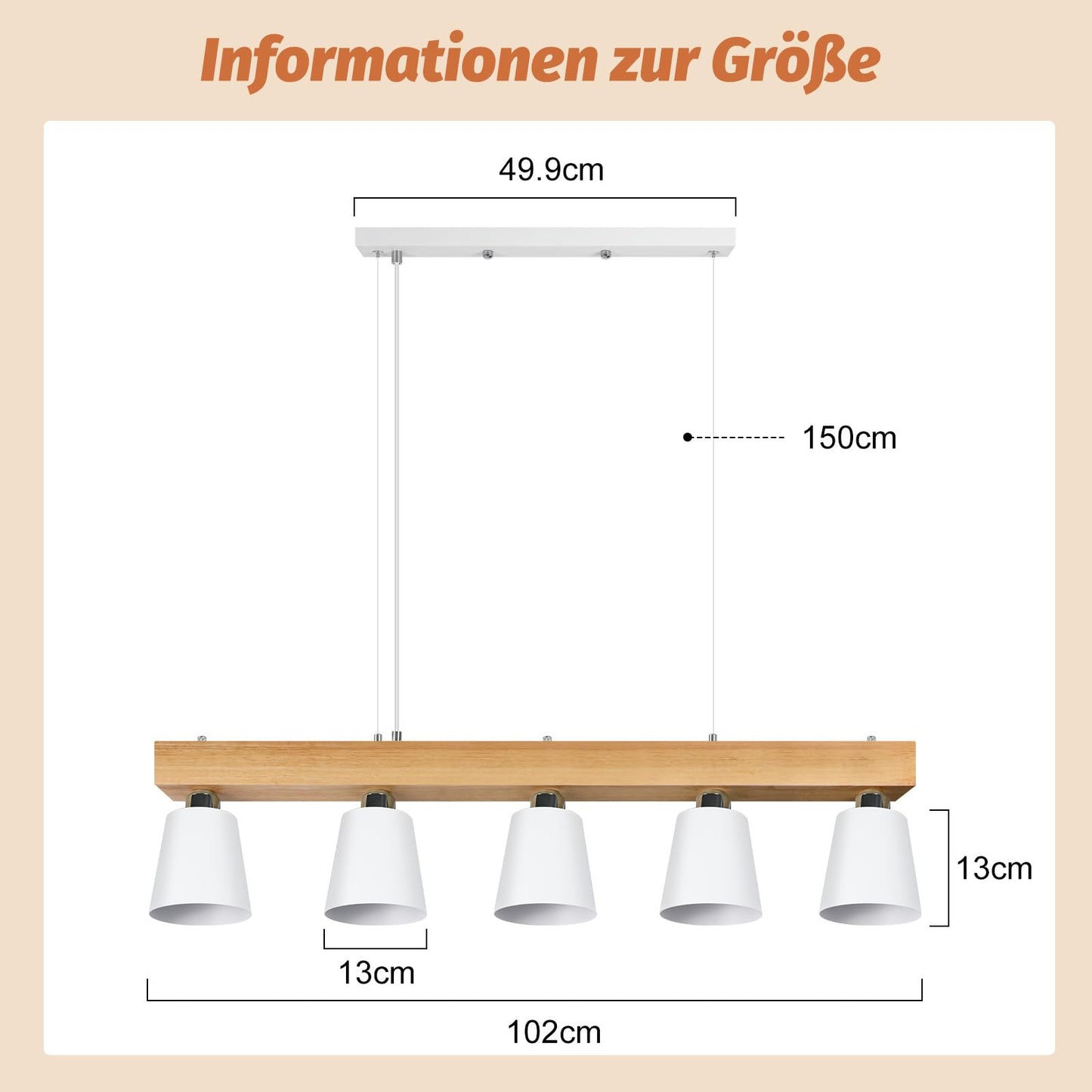 ZMH Pendelleuchte Esstisch K¨¹chenlampe H?ngend - H?ngelampe Wohnzimmer Pendellampe Holz Modern Esstischlampe E27 Esszimmer H?ngeleuchte 5 Flammig Wei? Esszimmerlampe f¨¹r Flur Hotel (ohne Leuchtmittel)