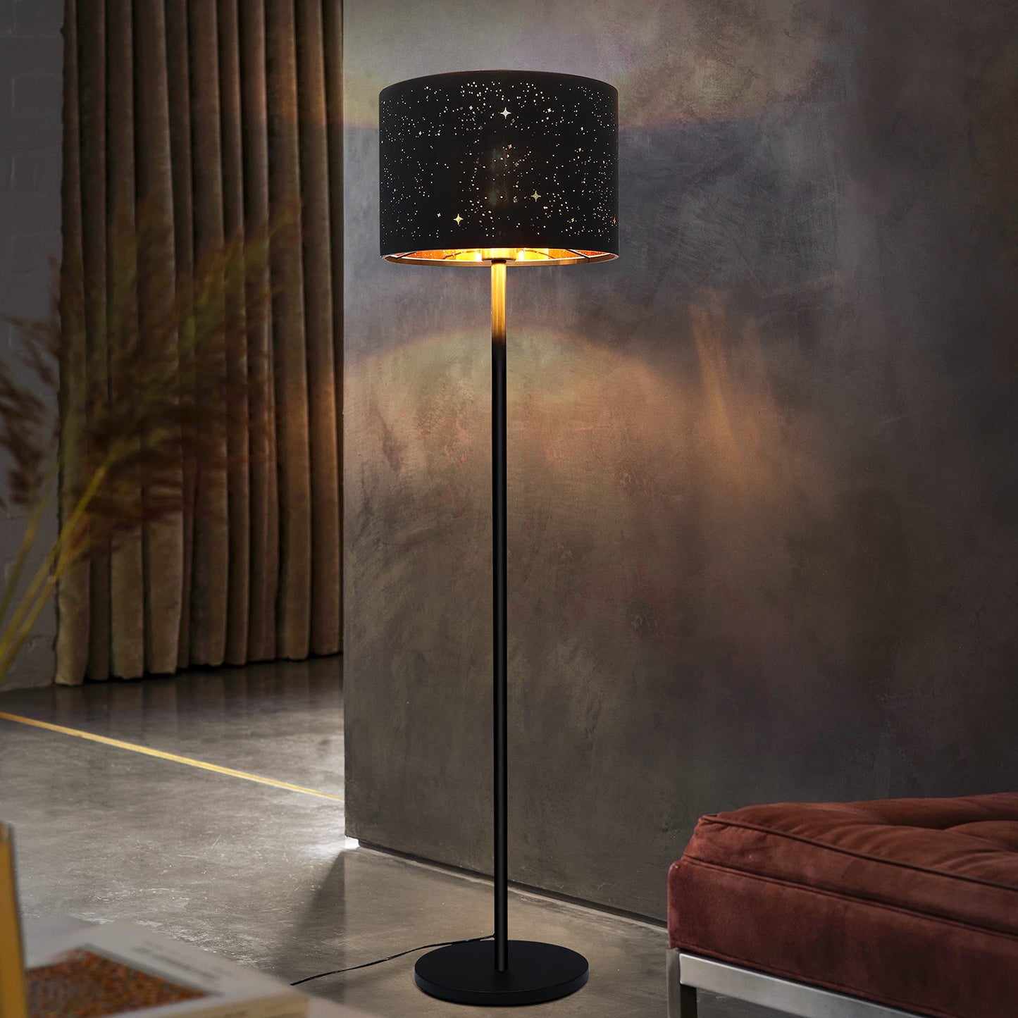ZMH Stehlampe Wohnzimmer Modern Stehleuchte - Standleuchte aus Stoffschirm im Graugold Stern Design 144cm Standlampe mit E27 Fu?schalter und Stecker f¨¹r Schlafzimmer Kinderzimmer Arbaitzimmer Flur