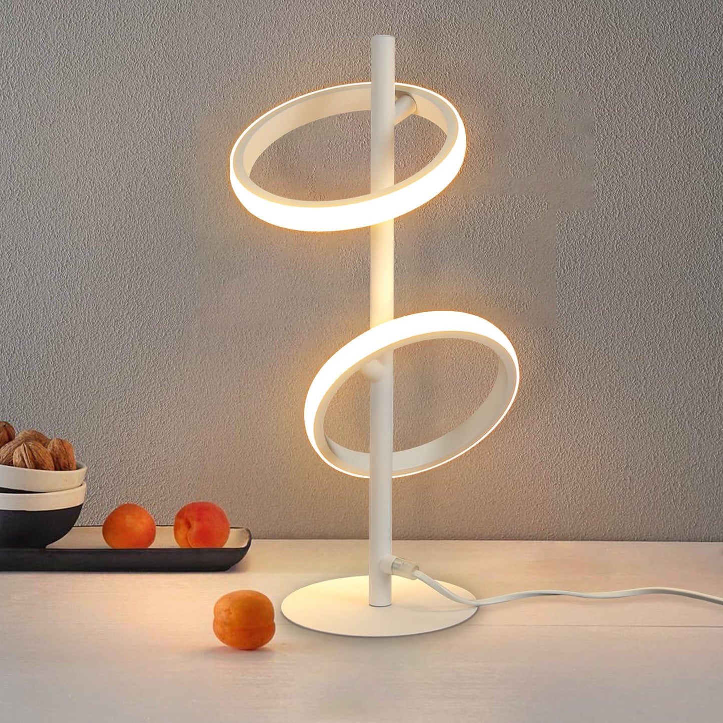 ZMH Tischlampe Modern LED Tischleuchte - Wei? Ringform Nachttischlampe Drehbaren Abnehmbar Ringen 13W 3000K Warmwei? f¨¹r Schlafzimmer Wohnzimmer Kinderzimmer B¨¹ro