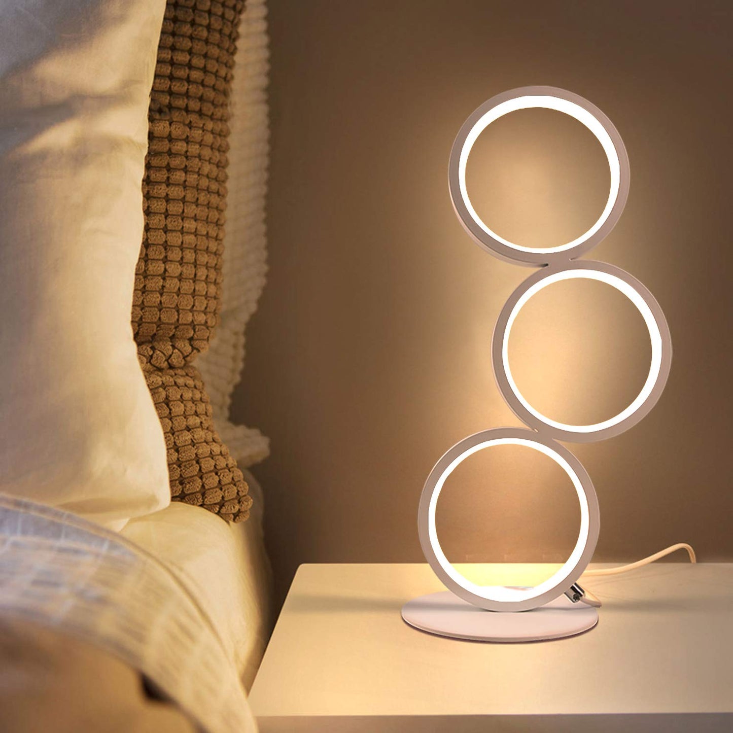 ZMH 2¡Á LED Tischlampe Dimmar Modern Nachttischlampe Wei? Schreibtischlampe in Ringform aus Aluminium, 12W Deko Nachtlampe f¨¹r Schlafzimmer Wohnzimmer Arbeitszimmer B¨¹ro