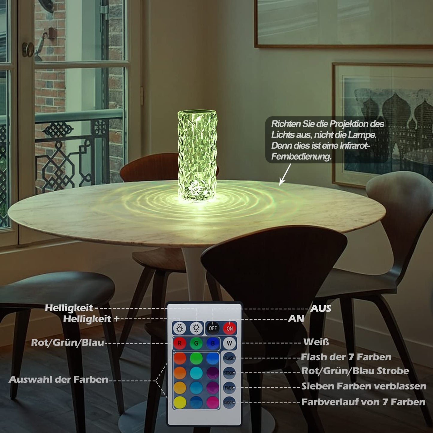 ZMH LED Tischlampe Kristall Lampe - 2er Set Rose Diamant Table Lampe Touch Dimmbar 16 Farben Farbwechsel Crystal Glitzer Nachttischlampe Kabellos Nachtlicht f¨¹r Party Schlafzimmer Geschenk