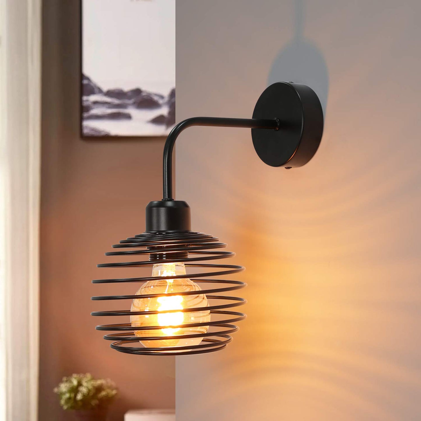 ZMH Wandleuchte Vintage Innen Wandlampe Retro Wandbeleuchtung Schwarz Flurlampe E27 f¨¹r Wohnzimmer Schlafzimmer K¨¹che Esszimmer Flur Treppe Bar Industrial (ohne Leuchtmittel)