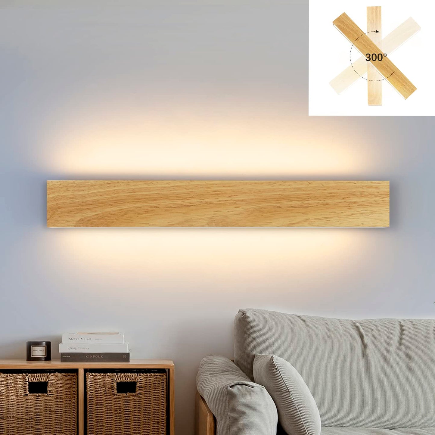 ZMH LED Wandleuchte innen Wandlampe - 52CM Holz Modern Flurlampe Up und Down Design 17W Treppenhauslampe Indirekt 3000K Warmwei? Wandbeleuchtung f¨¹r Wohnzimmer Schlafzimmer Flur Treppenhaus Bett K¨¹che