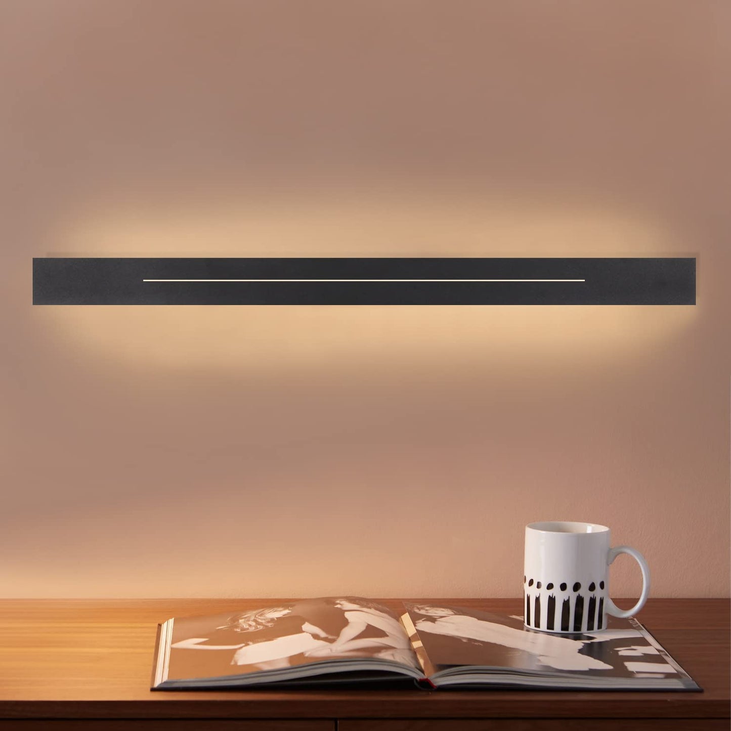 ZMH Wandlampe LED Wandleuchte Innen - Flurlampe Modern 60CM Wohnzimmerlampe 20W Flur Schlafzimmerlampe Schwarz Warmwei? Bettlampe Schlafzimmer Wandbeleuchtung f¨¹r Treppenhaus Wohnzimmer Kinderzimmer