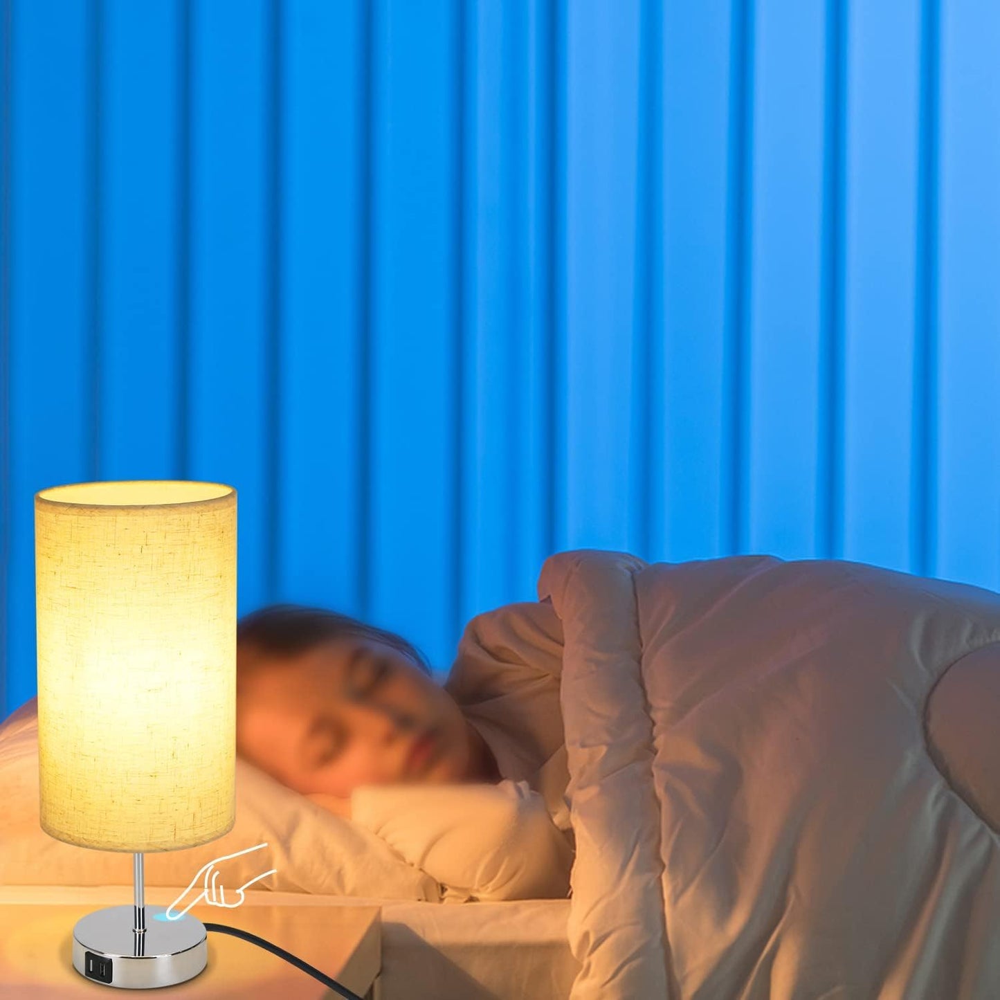 ZMH Nachttischlampe mit Ladefunktion Touch - Tischlampe E27 Warmwei? Dimmbar Nachtlicht USB Stoff Lampenschirm f¨¹r Modern Deko, Wohnzimmer, Geschenk, Esszimmer, Schlafzimmer