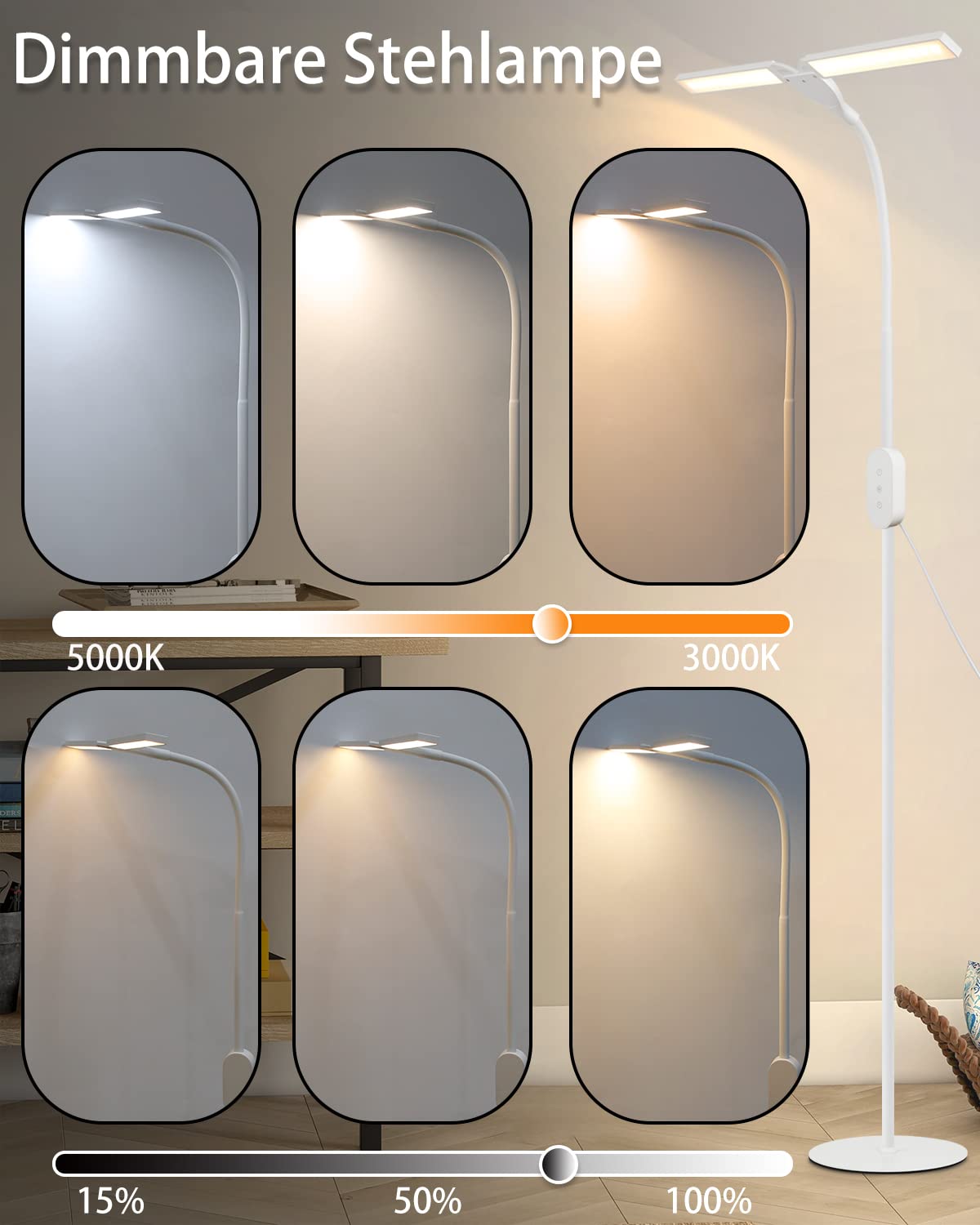 ZMH Stehlampe LED Wohnzimmer Leselampe dimmbar - Stehleuchte B¨¹ro 9W mit Timer & Memory Funktion Helligkeit und Farbtemperatur einstellbar Touch Standleuchte f¨¹r Schlafzimmer H?he: 158CM