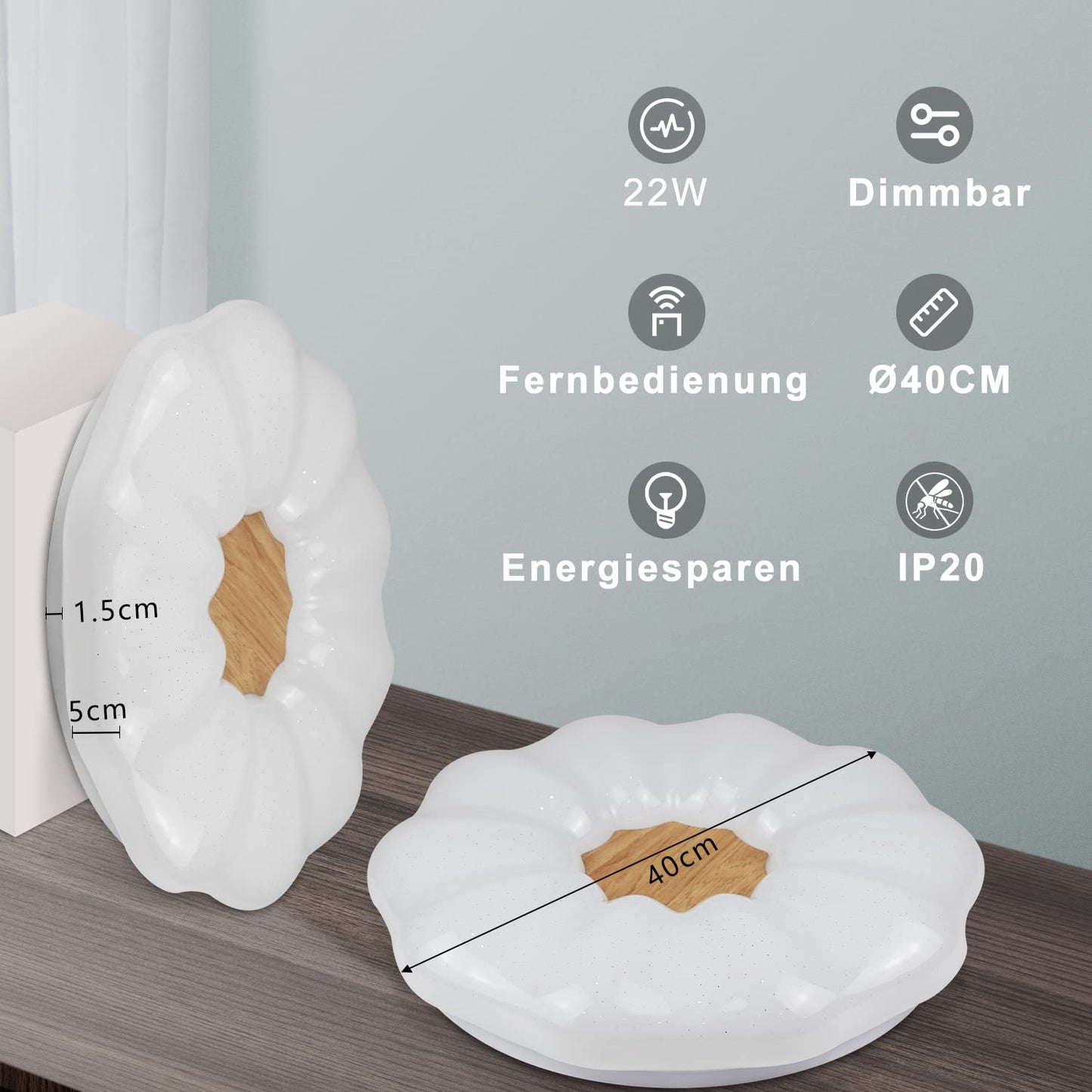 ZMH Deckenlampe LED Deckenleuchte Dimmbar - 22W Kinderzimmerlampe 40CM Rund Schlafzimmerlampe mit Fernbedienung Kinderzimmer Modern Sternenhimmel Design f¨¹r Schlafzimmer Esszimmer Flur Treppenhaus