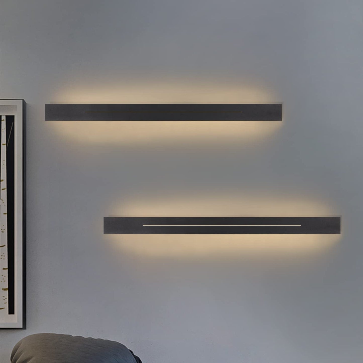 ZMH Wandlampe LED Wandleuchte Innen - Flurlampe Modern 60CM Wohnzimmerlampe 20W Flur Schlafzimmerlampe Schwarz Warmwei? Bettlampe Schlafzimmer Wandbeleuchtung f¨¹r Treppenhaus Wohnzimmer Kinderzimmer
