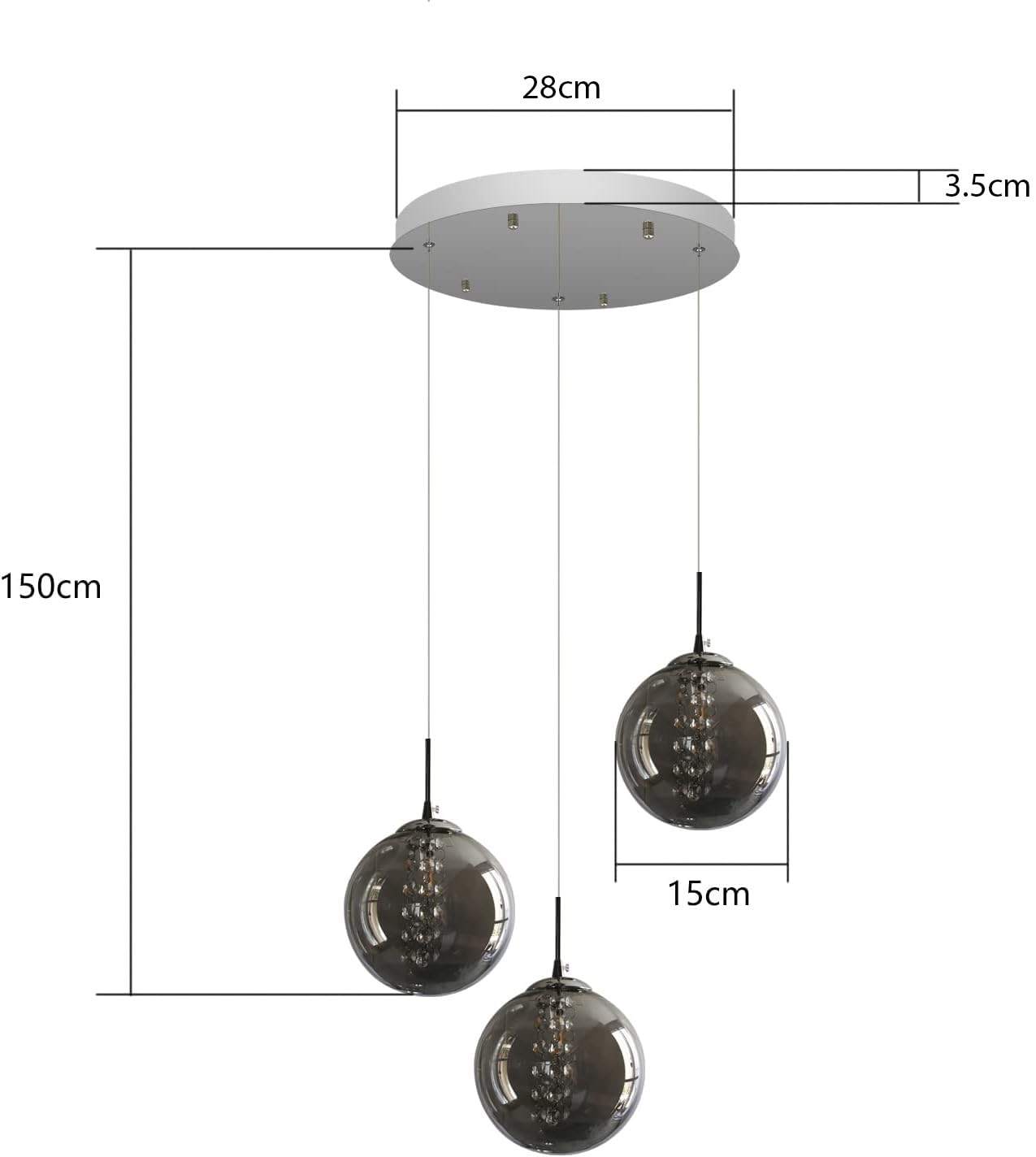 ZMH Pendelleuchte esstisch H?ngelampe Modern - Esszimmerlampe H?henverstellbar H?ngeleuchte 3-Flammig aus Glas Esstischlampe in Farbe Grau K¨¹chen Wohnzimmerlampe Schlafzimmerlampe Flurlampe