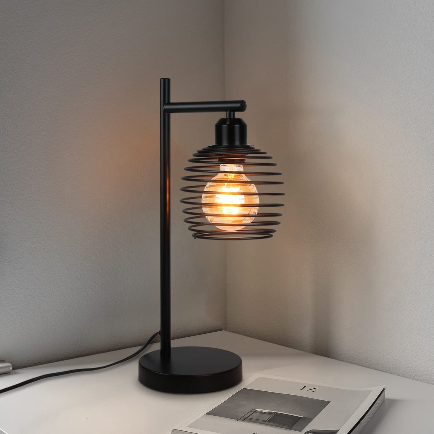 ZMH Tischlampe Vintage Nachttischlampe E27 - Schwarz Schlafzimmer industrial Tischleuchte aus Metall Max. 60W Retro Schreibtischlampe f¨¹r Wohnzimmer Bedside Kinderzimmer B¨¹ro/inkl. Schalter/ohne Birne