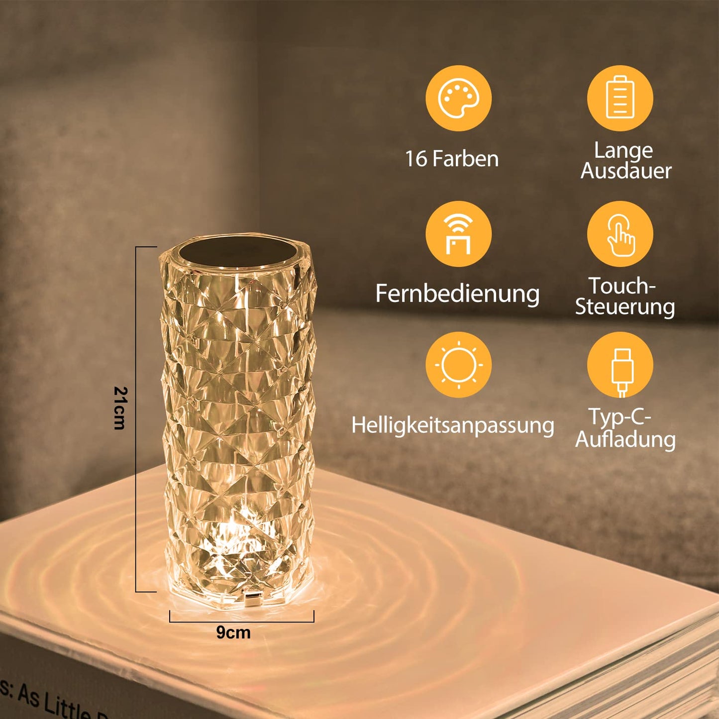 ZMH LED Tischlampe Kristall Lampe - 2er Set Rose Diamant Table Lampe Touch Dimmbar 16 Farben Farbwechsel Crystal Glitzer Nachttischlampe Kabellos Nachtlicht f¨¹r Party Schlafzimmer Geschenk