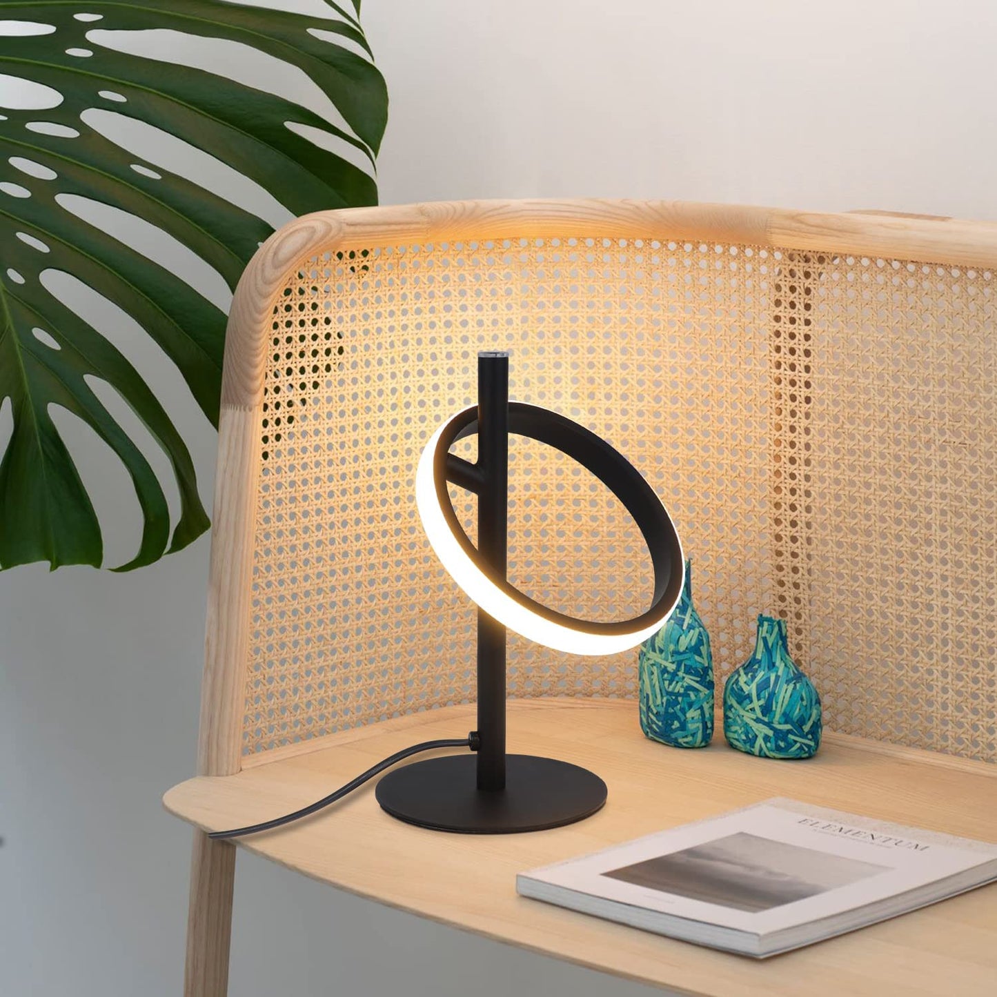 ZMH 2Er Tischlampe LED Tischleuchte Touch Dimmbar - Nachttischlampe Schwarz Nachttischleuchte Drehbaren Ringe 6W 3000K Warmwei? f¨¹r Schlafzimmer Bett Wohnzimmer Kinderzimmer Bar Restaurant