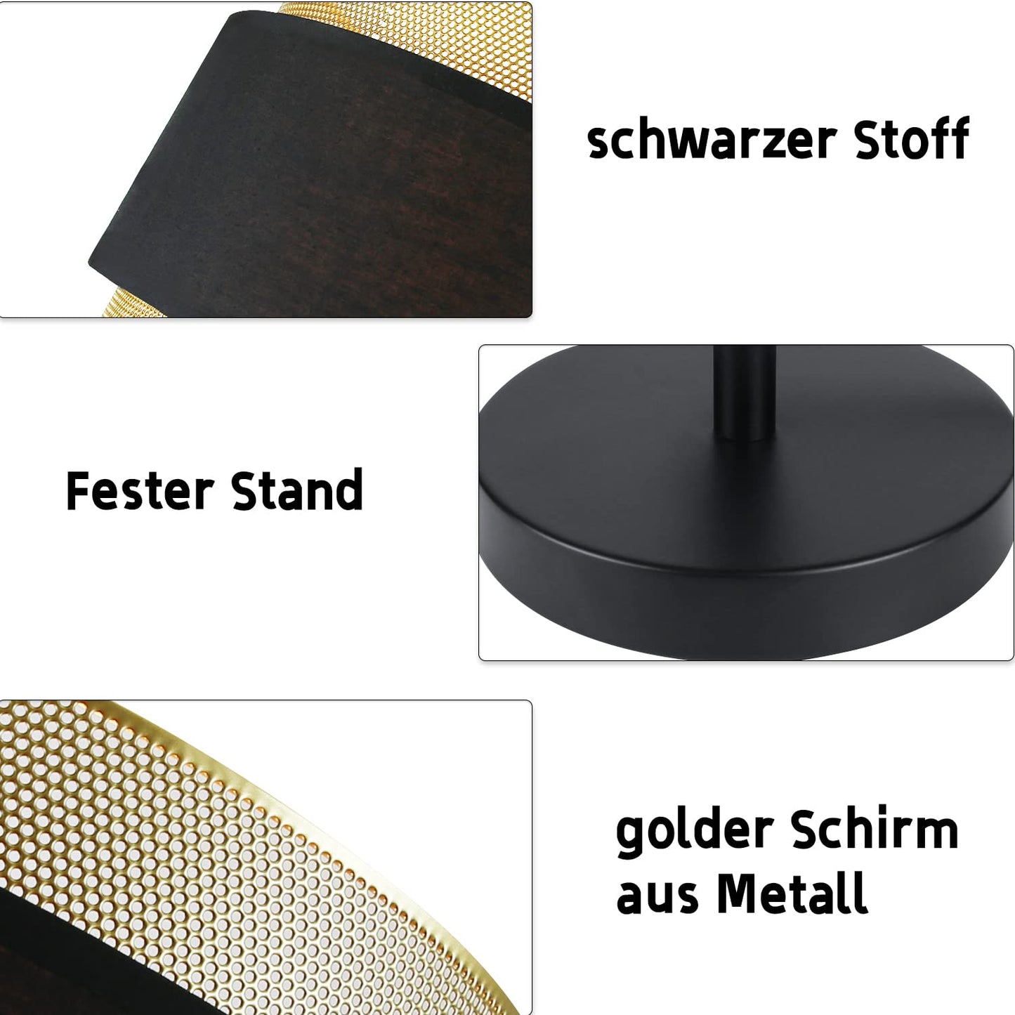 ZMH Tischlampe Retro Nachttischlampe Schwarz - Vintage Tischleuchte E27 f¨¹r Wohnzimmer Schlafzimmer Gold Design Nachttischleuchte aus Metall Stoffschirm in Industrial Antik Stil - ohne Gl¨¹hbirne