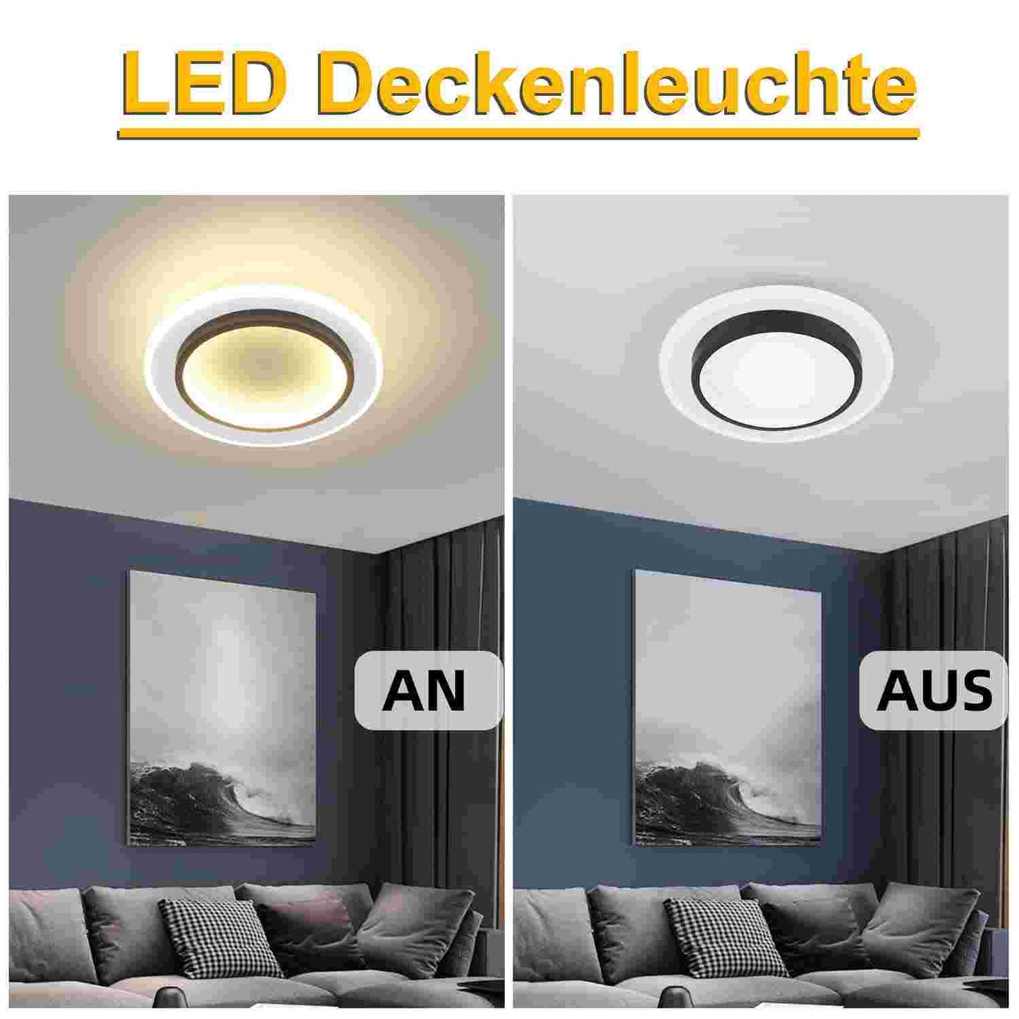 ZMH Deckenlampe LED Deckenleuchte K¨¹che - 14W K¨¹chenlampe 3000K Warmwei? Wohnzimmerlampe Modern Design Flurlampe Wohnzimmer Deckenbeleuchtung Schlafzimmerlampe ?23.5cm f¨¹r Schlafzimmer Flur
